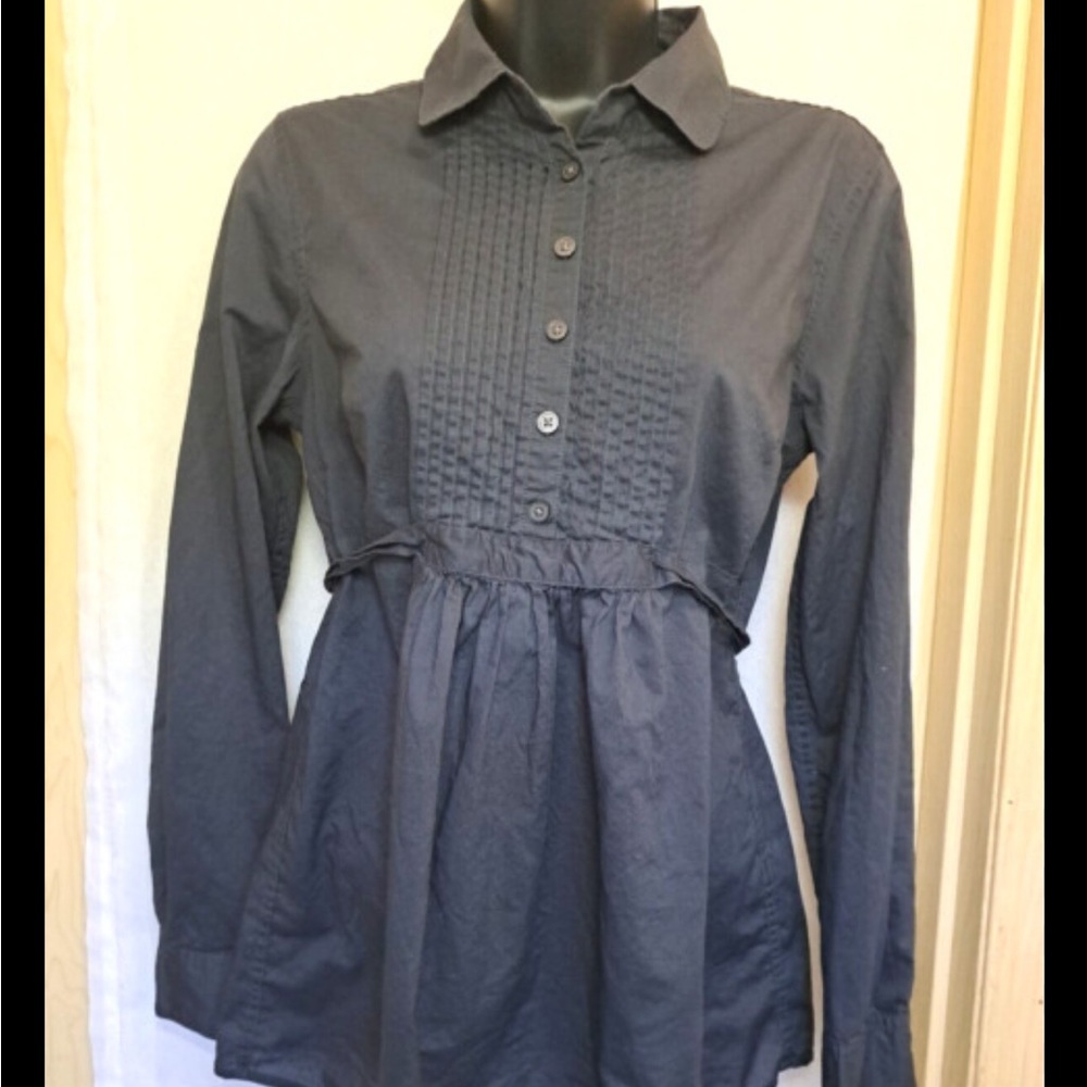 Gap Maternity shirt Women's Small Navy blouse 3/4 button front with tie at waist